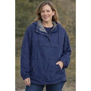 LL Bean Women’s Navy Blue Pullover Jacket Coat Hood Size XL P synthetic Down VTG